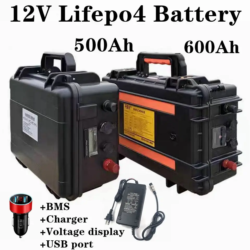 

Waterproof 12V 500Ah 600Ah Lifepo4 lithium battery with BMS for Solar energy storage motor homes sightseeing vehicle+20A charger