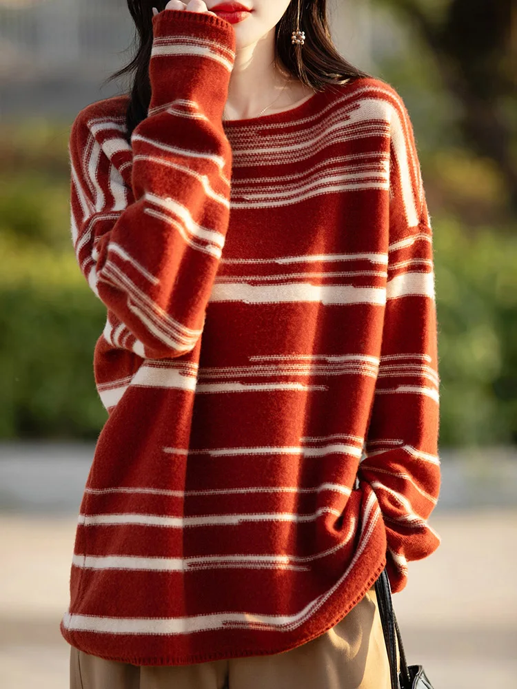 

Autumn Winter Woman Sweater New 100% Merino Wool Knitwear Loose Pullover Lady Length Blouse Long Sleeve Clothes Tops Cozy Jersey