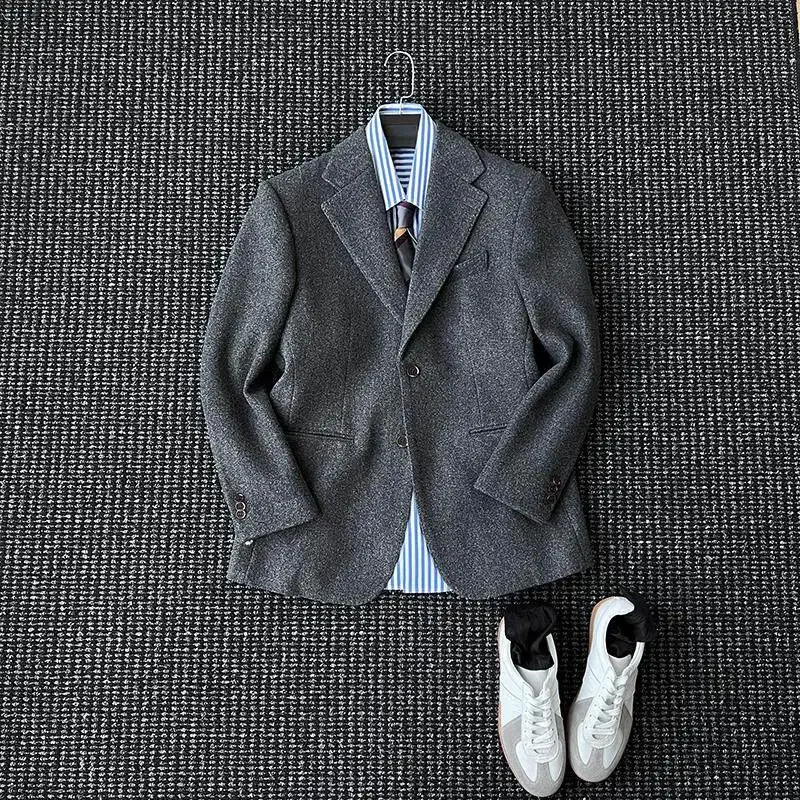 Winter thick heavy polished flat barge collar suit men's business commuter casual suit
