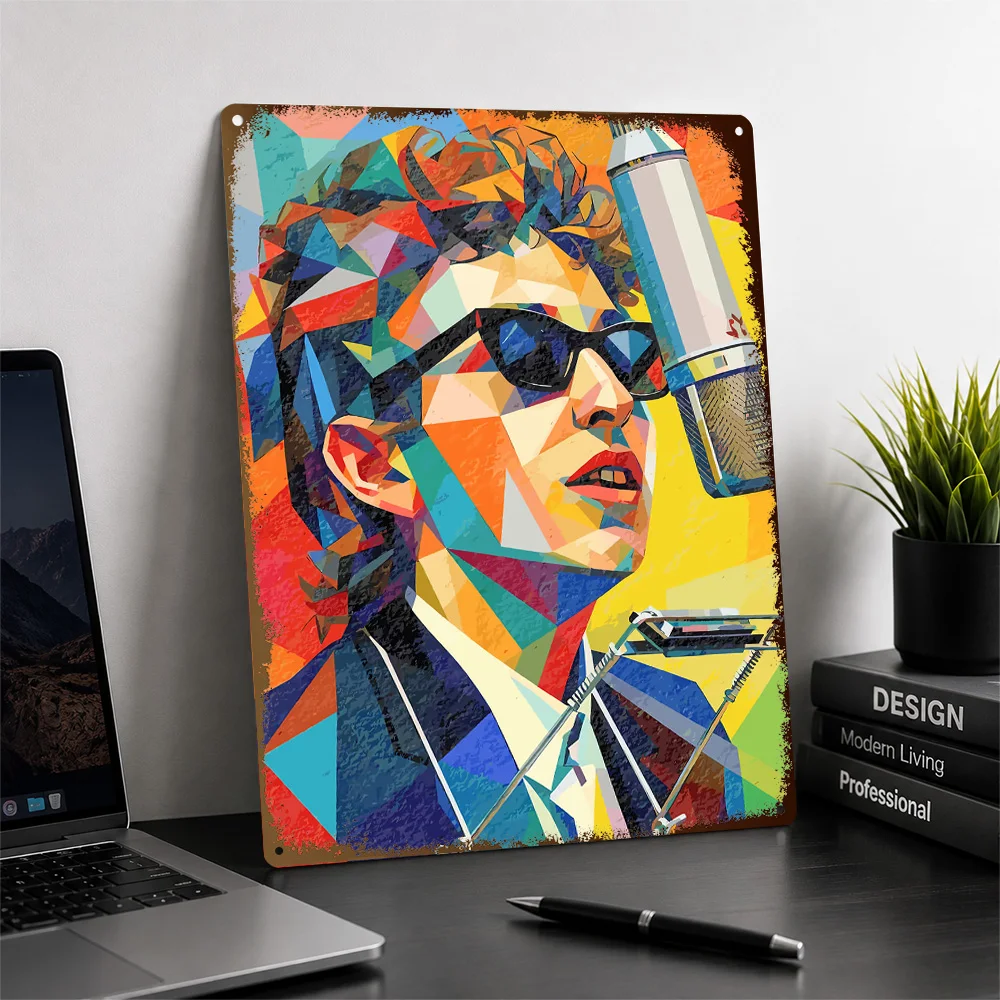 Bob Dylan Geometric Portrait Printed Poster Personalized Aluminum Metal Sign Striking Alternative Icon Wall Art Ideal For Bars
