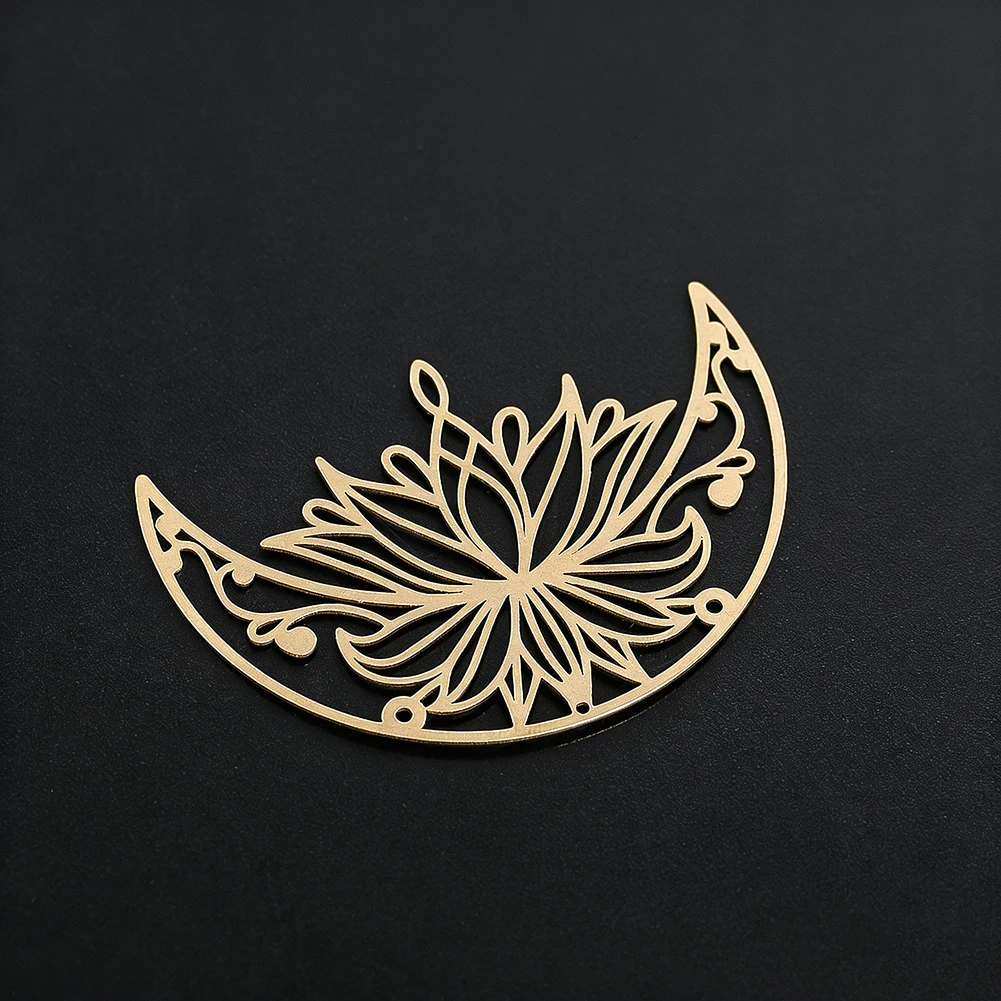 2pcs Brass Crescent Lotus Hanging DIY Crystal Suncatcher Making Parts Connector Silhouette Yoga Meditation Jewelry Accessories