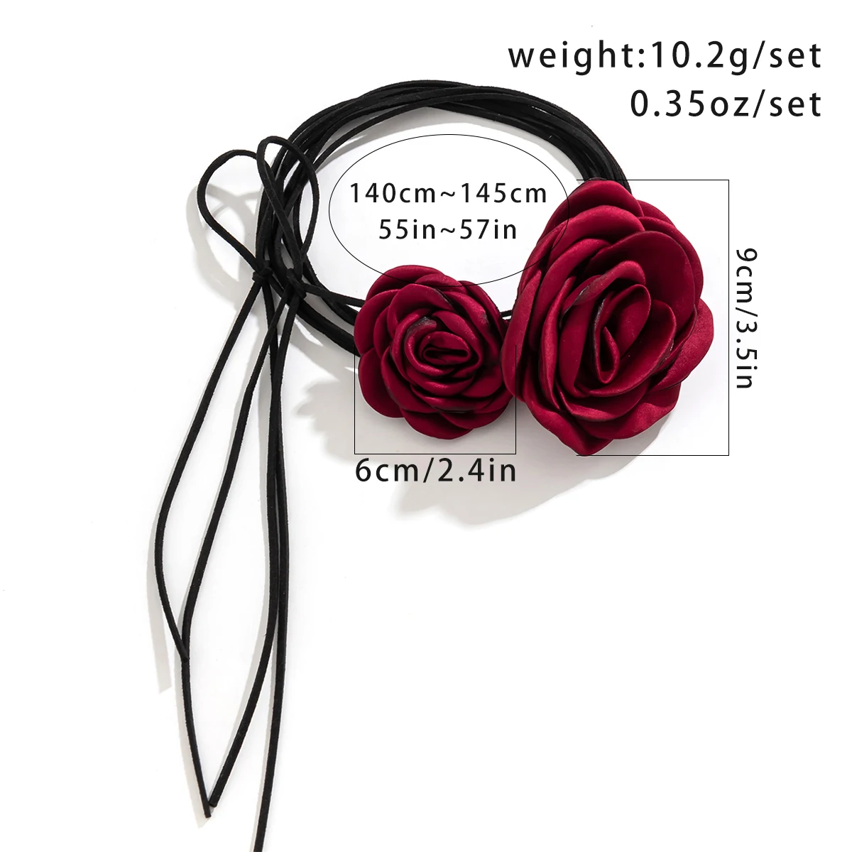 IngeSight.Z 2 Pcs/Set Elegant Big Rose Flower Choker Necklace Women Gothic Korean Velvet Long Rope Adjustable Clavicle Chain
