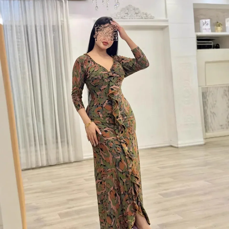 

2025 Spring/Summer New Women's Chiffon Flower Printed Sexy Dress