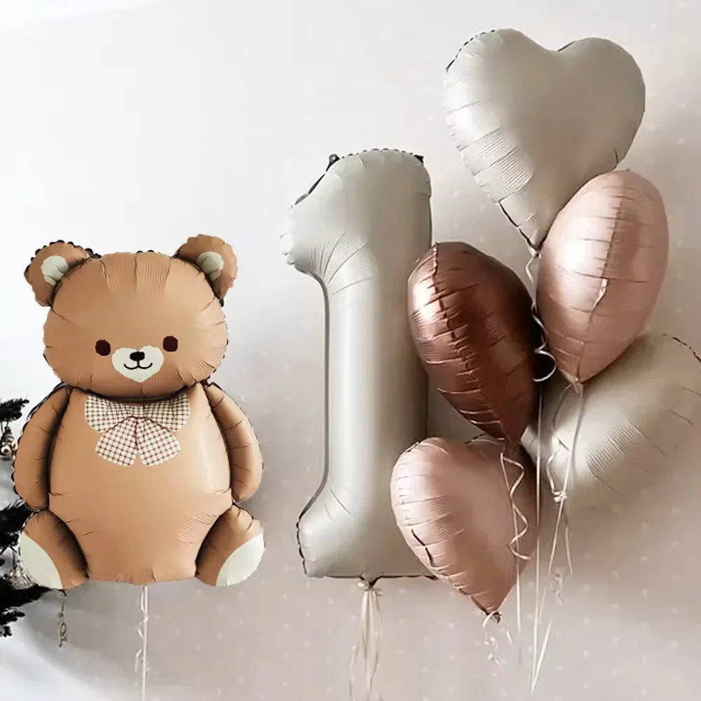 40inch Cream Number Bear Heart Foil Balloons Happy Birthday Party Decorations Kids Girl Boy 1 2 3 4 5 6 7 8 9 Year Old Balloon