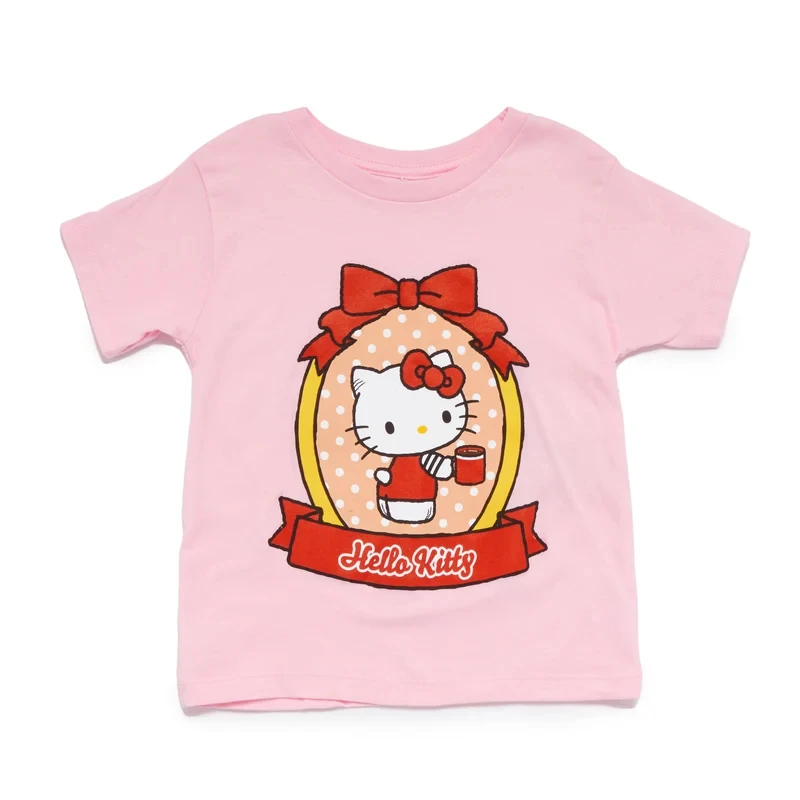 Hello Kitty Kids T Shirt Bow Frame Coffee Cup Cartoon Print Short Sleeve Cute Sanrio Character Graphic Casual Men Women Tee Top