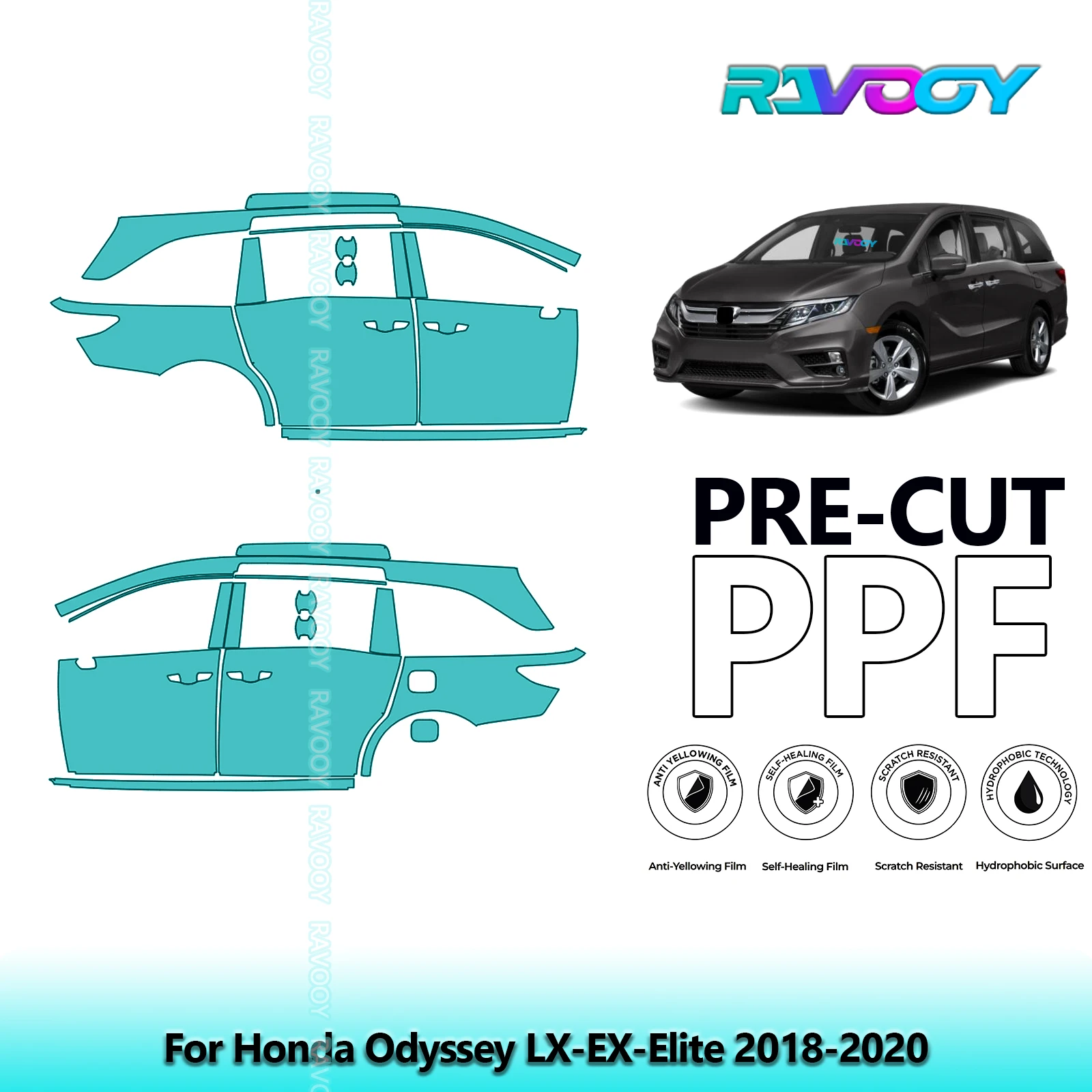 

For Honda Odyssey LX-EX-Elite 2018-2020 8.5mil Clear Matte Pre-Cut PPF Door & A/B Pillar Kit TPU Paint Protection Film Set