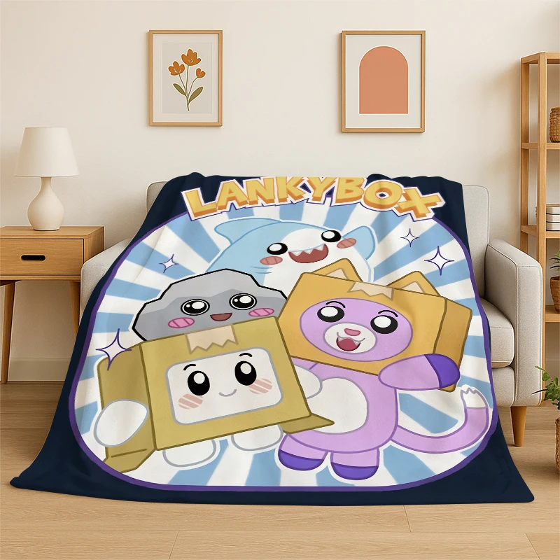 New Lankybox Happy Boxy Foxy Rocky Cartoon Flannel Throw Blanket,Warm Cozy Blanket for Bed,Sofa,Couch,Bedroom,Living Room,Gift