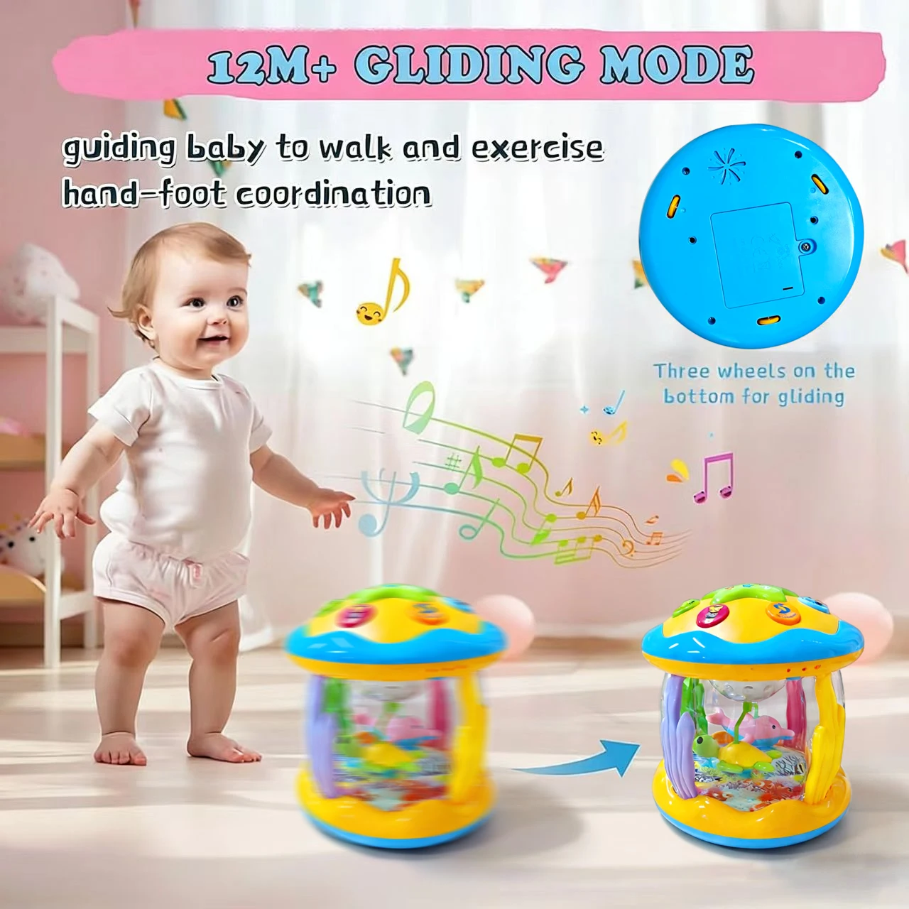 12ヶ月以上の赤ちゃん向け、光るオーシャンプロジェクター、感覚玩具。寝そべりや這い歩きに最適。1歳から3歳までの男の子と女の子へのプレゼントに最適。