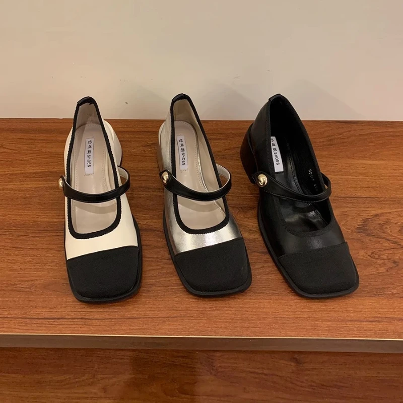 

Новинка весны 202, туфли на одинарном каблуке, женские нескользящие туфли на низком каблуке с квадратной головкой и неглубоким носком, с пряжкой
