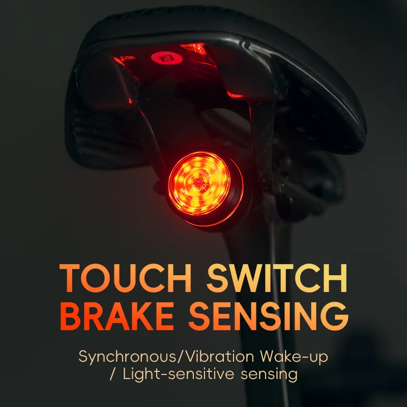 Rockbros luz traseira da bicicleta inteligente luz de detecção de freio automático à prova dwaterproof água traseira sensível ao toque ciclismo lanterna traseira vibração wake-up