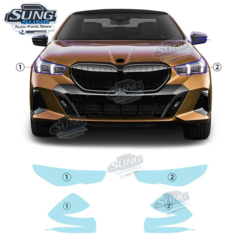 

For BMW G60 5 Series M Sport 2024 Headlight Rearview Film Precut Paint Protection Anti-Scratch TPU Clear Black Bra PPF 8.5mil