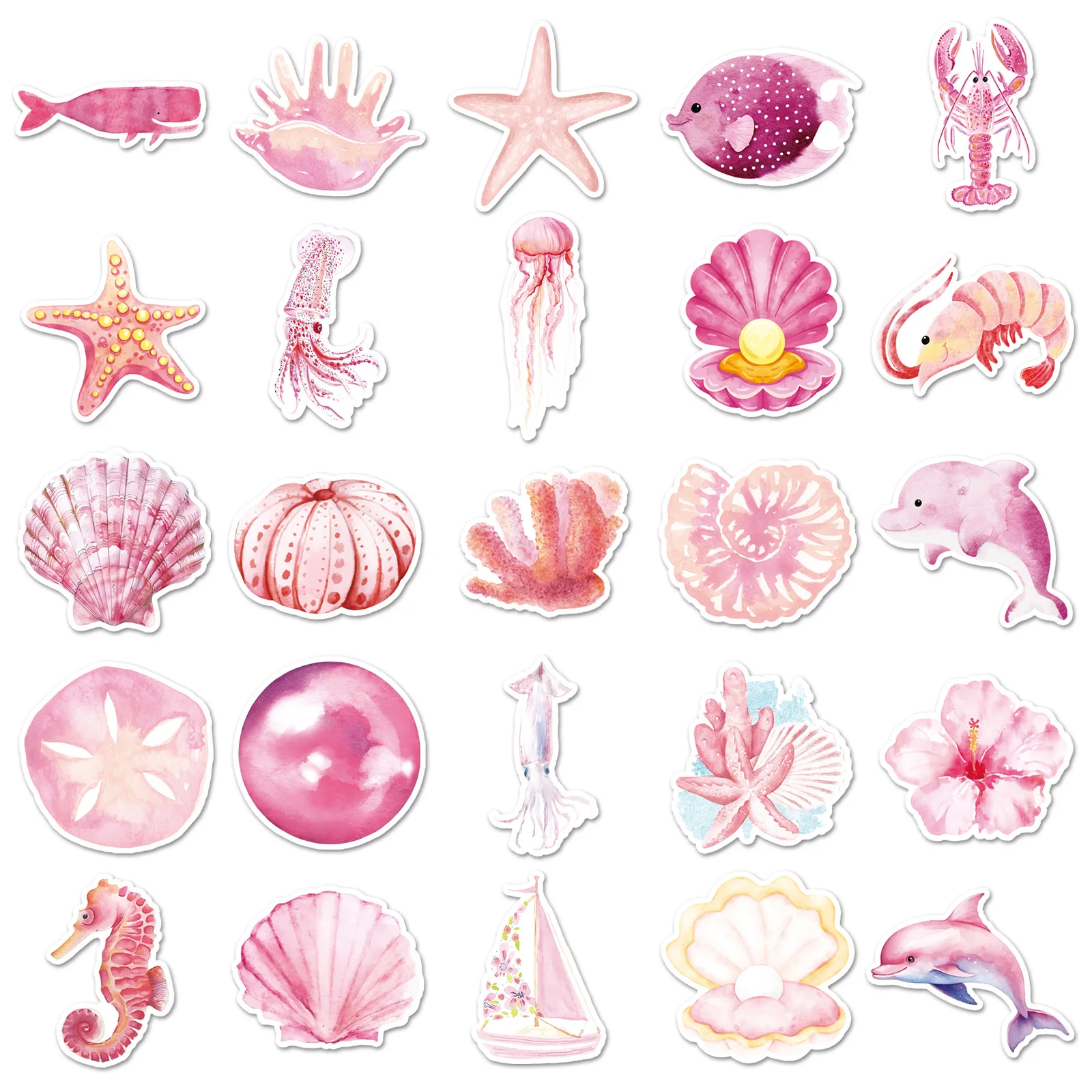 50 قطعة من ملصقات خربش المحيط الوردي كارتونية لطيفة وممتعة وشخصية إبداعية لتزيين سجل القصاصات ودراجة الجيتار هدية لعبة أطفال