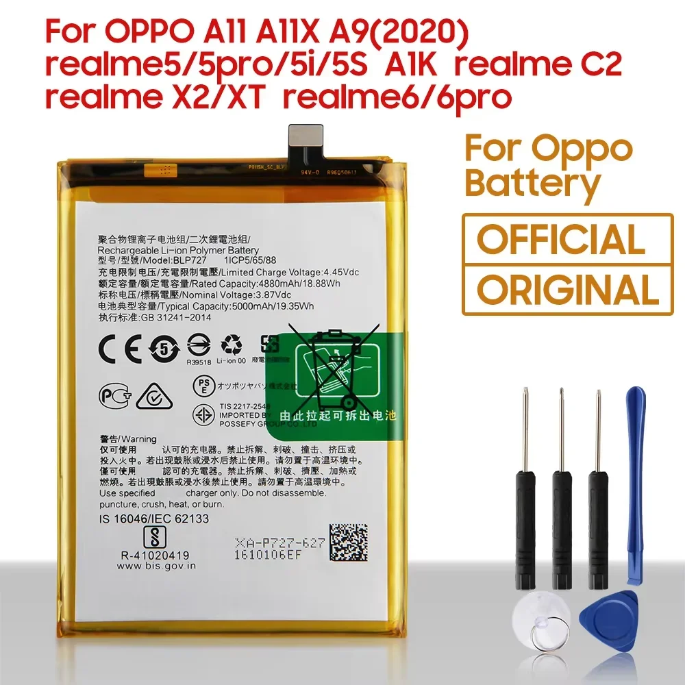 Production 2024 Phone Battery BLP711 BLP727 For OPPO A11 A11X A9 2020 Realme 5 6 5Pro 6Pro 5i 5S A1K C2 X2 XT BLP729 BLP741/757