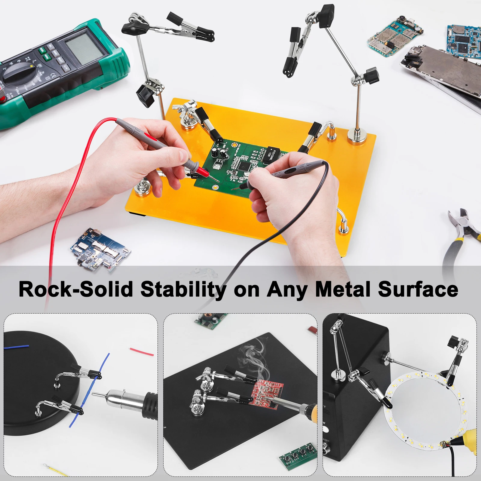 Toolour Magnetic Helping Hands Soldering Tool with 6 Metal Flexible Arms PCB Holder Third Hand Tool for Electronics Repair