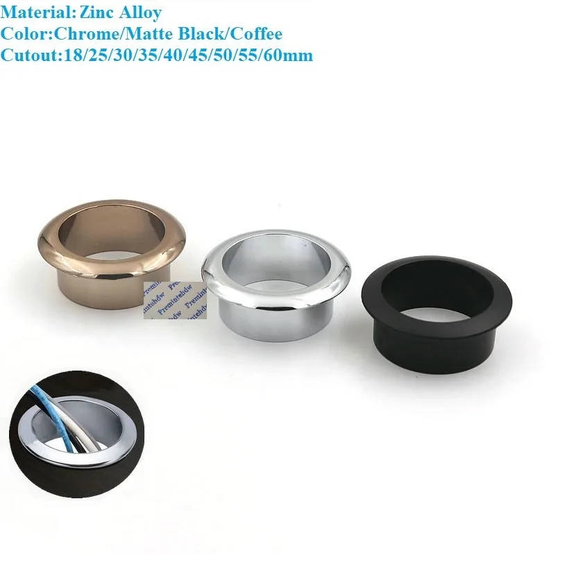 Zinc Desktop Wire Cord Grommet Cable Hole Protective Rings Cover Matte Black Silver Copper