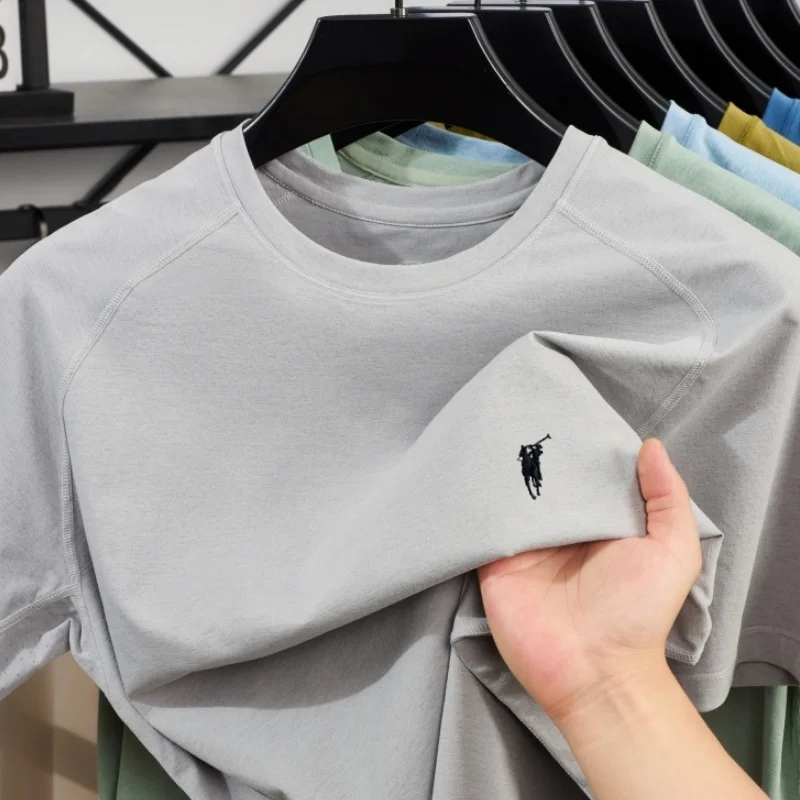 أزياء الصيف الفاخرة الجديدة الرائعة المطرزة أعلى الراقية الرجال العلامة التجارية مريحة وغير رسمية التجفيف السريع جولة الرقبة تي شيرت #4