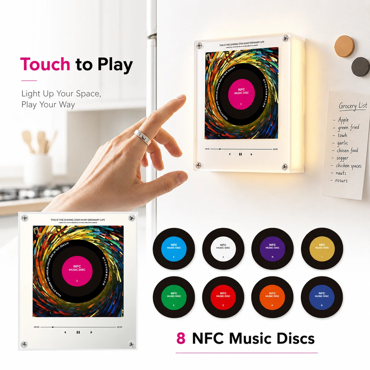 

Acrylic Fridge Magnet Speaker NFC Music Player Rotating Night Light Type C Rechargeable Creative Ornament for Bedroom Decor Gift