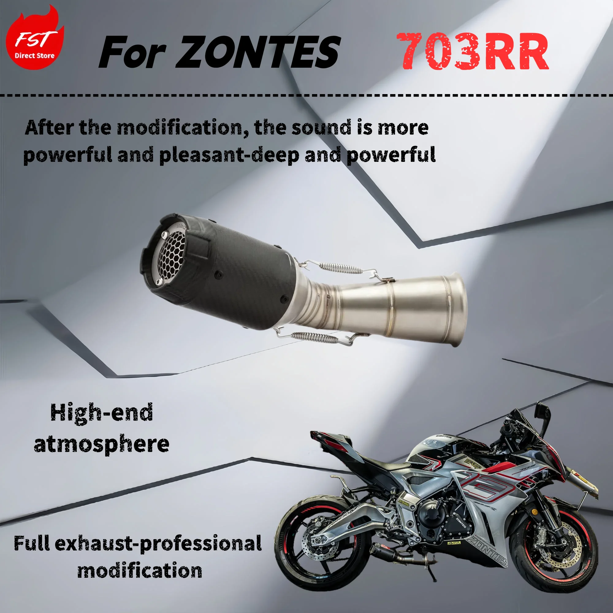 

For ZONTES 703RR- Modified mid-rear exhaust pipe - The sound is deep, rich and powerful