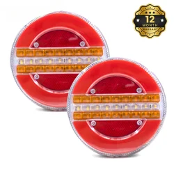1/2/4pcs 49 LED 12V 24V Round Rear Tail Light Sequential Dynamic Flow Trun Signal Reverse Brake Stop Lamp Truck Trailer Lorry