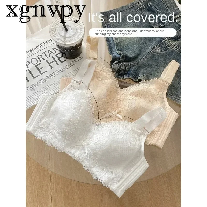 xgnvpy Ultra Thin Bra for Women with Large Breasts and Small Push-up Thin Bra with Anti-sag Adjusting Plus Size Bra Full Cup