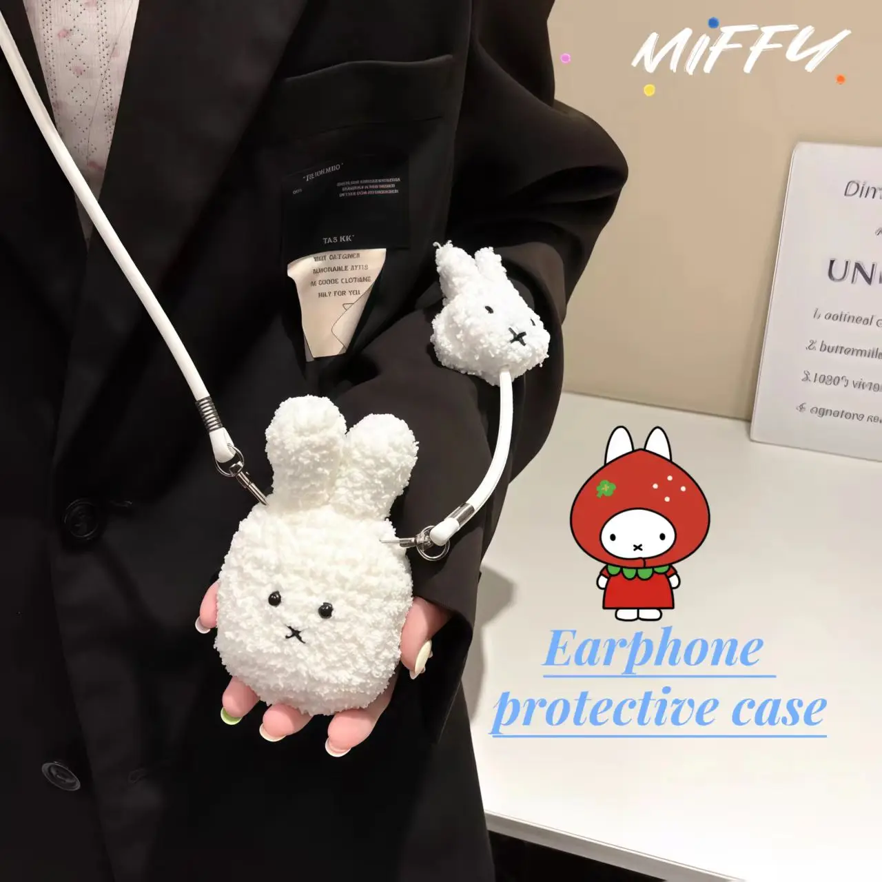 

New Miffy Airpods protective case crossbody bag Bluetooth earphones anti drop silicone case jewelry change storage bag