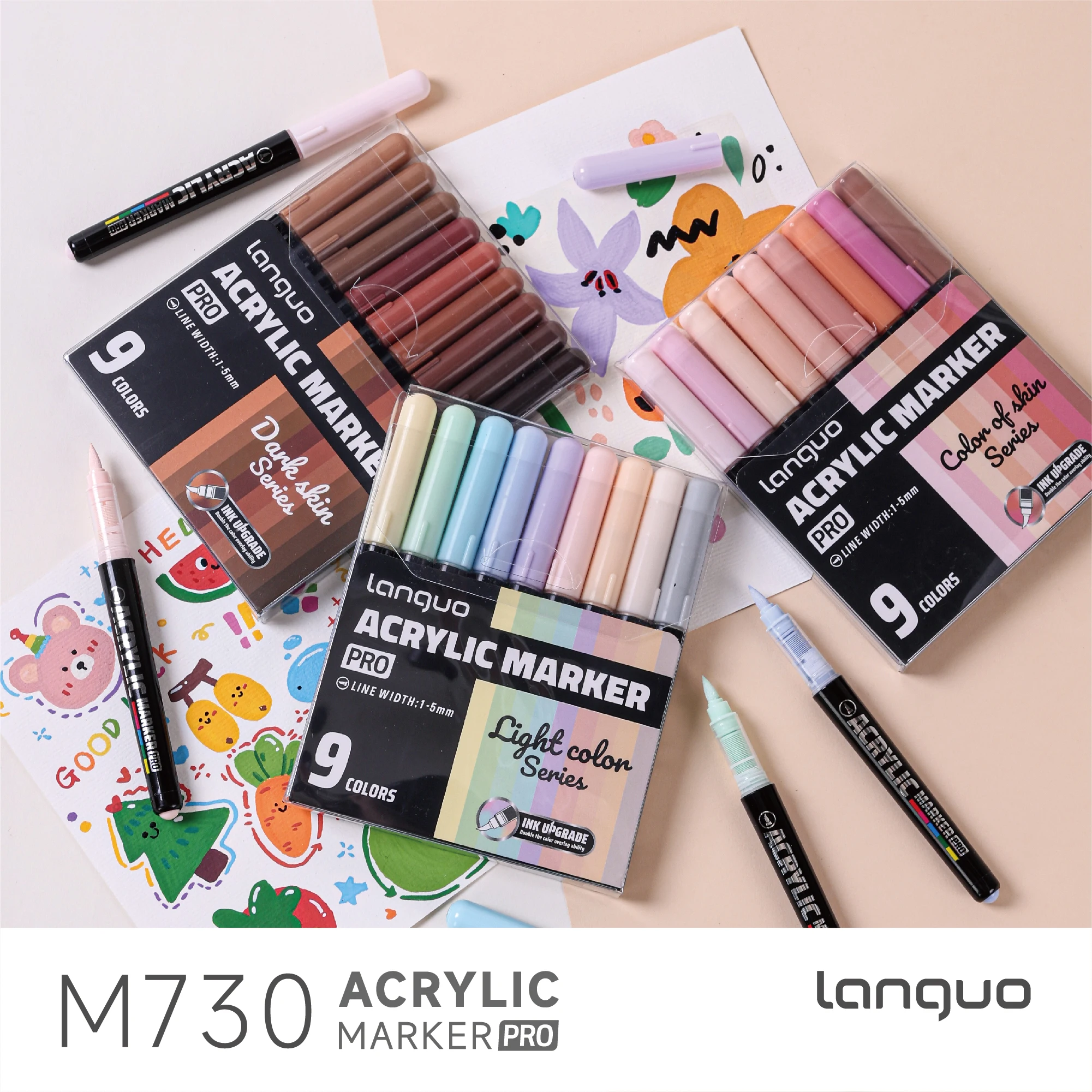 

Маркеры акриловые LANGUO 27/9 цветов, мягкие, с жидким чернилом, для рисования, граффити, DIY, школьные принадлежности, канцтовары PRO