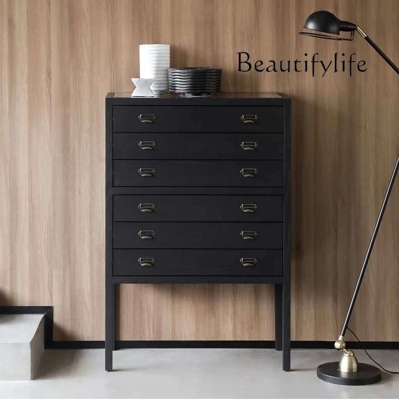 

Nordic Style Solid Wood Chest of Six Drawers French Retro Side Cabinet Modern Light Luxury Bedroom Storage Cabinet