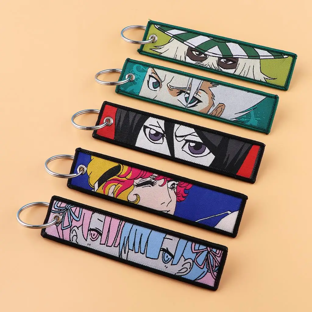 Embroidered Keys Tag Anime Jet Tag Keychains for Cars Backpack Key Ring Gifts Accessories