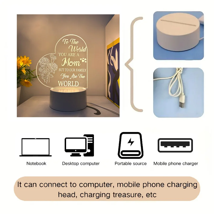 3D Mother English love night light, ห้องและห้องนั่งเล่นโคมไฟตกแต่ง, ของขวัญวันหยุด, ปรับสีได้