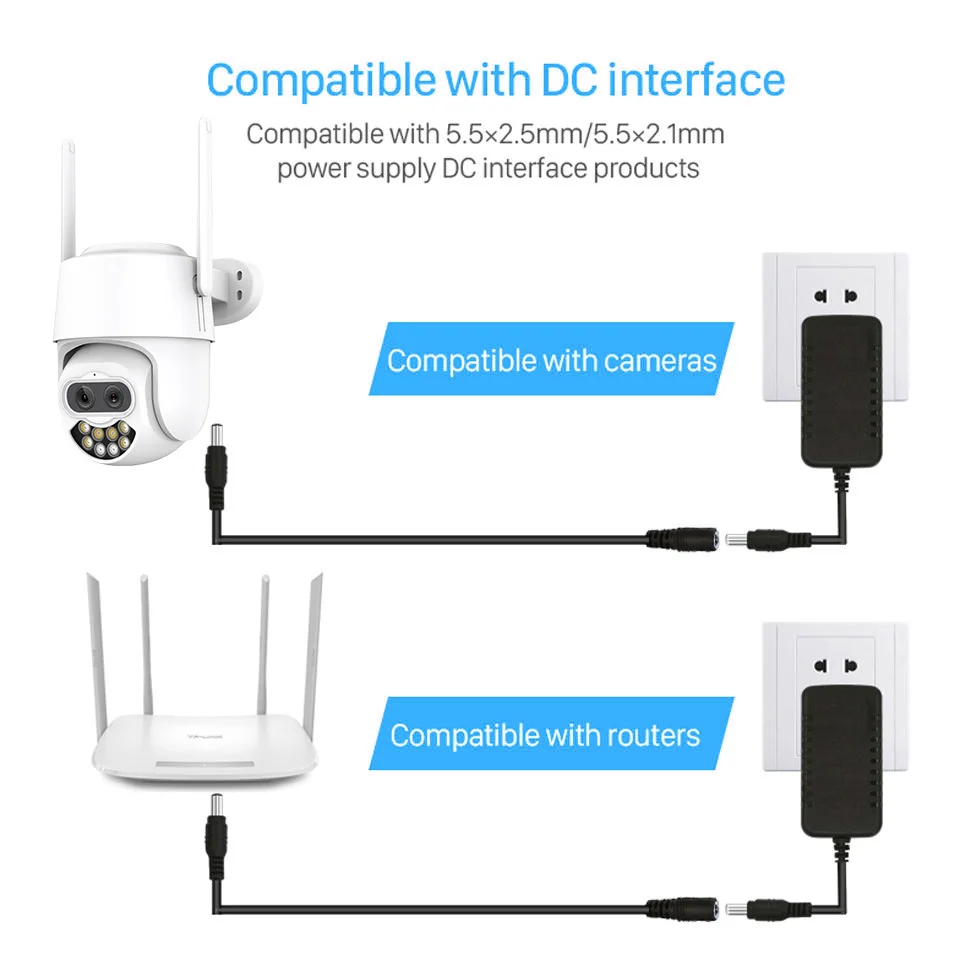 WEPOOS CCTV Camera 12 Volt Extension Cord DC Power Extension Cable 3 Meter/ 10FT Jack Socket To 5.5mmx2.1mm Male Plug