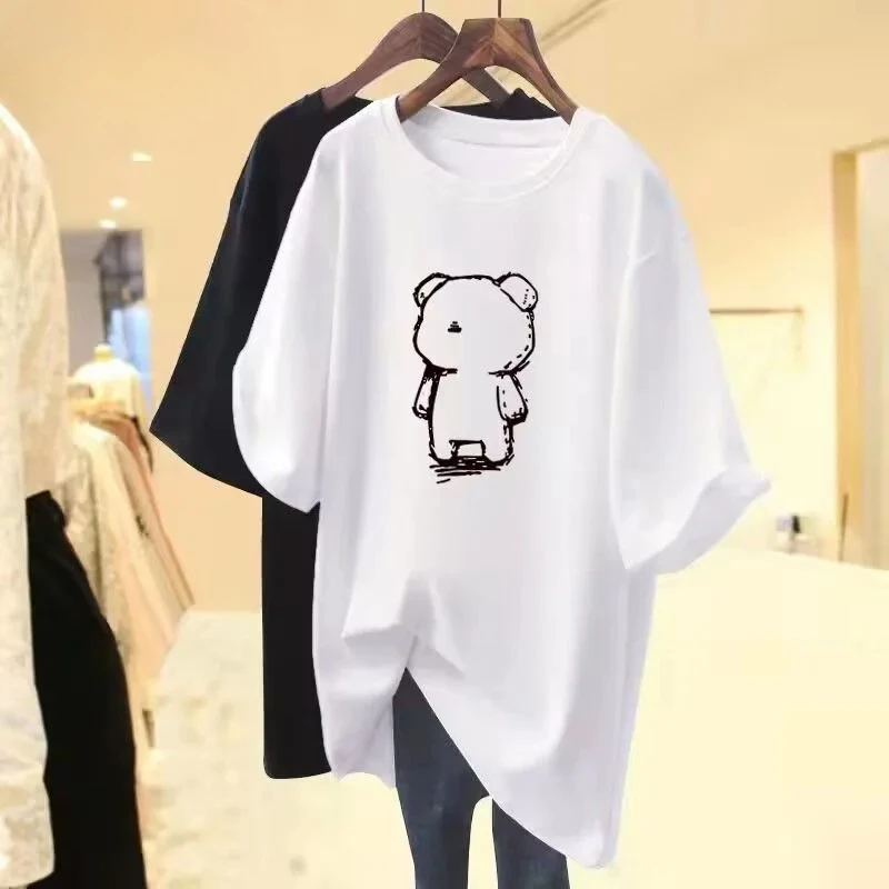 Cartoon Bär Baumwolle Gedruckt Sommer Mode frauen T-shirt Kawaii Casual Mode Kurzarm Lose Straße Sport T-shirt Top