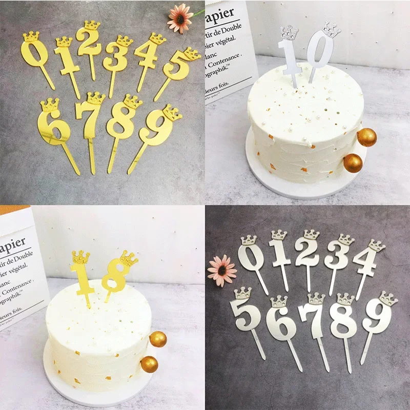

0-9 Number Cake Topper Birthday Anniversary Wedding Party digit cupcake toppers Flags kids Baby Shower 1 st Birthday Decoration
