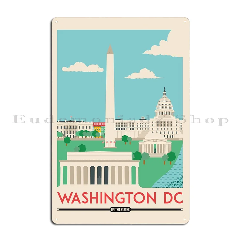 Washington Dc Cityscape Metal Plaque Create Wall Mural Wall Decor Printed Party Plates Tin Sign Poster