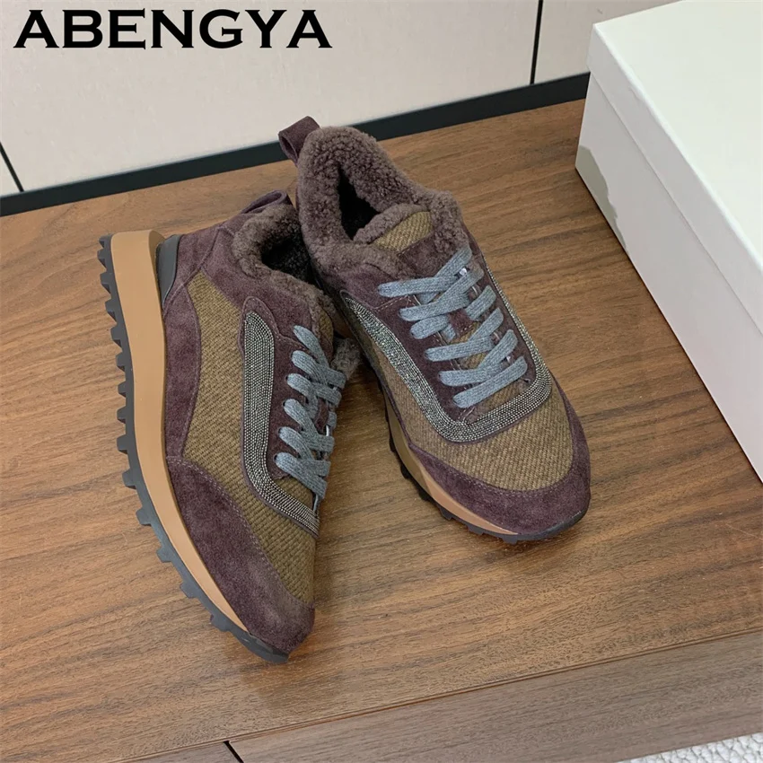 Women's Winter Warm Casual Shoes Quality Wool lining Comfortable Run Shoes Oxfords Bottom Casual Sneakers Balance Shoes Mujer