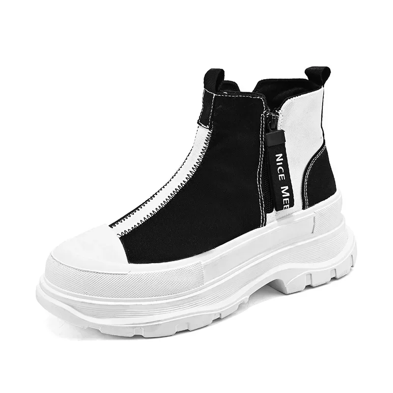 Fashion High-top Thick Soled Boots Shoes for Men Breathable Casual Chelsea Boots Men's Trend Canvass Side Zipper Sneakers Men
