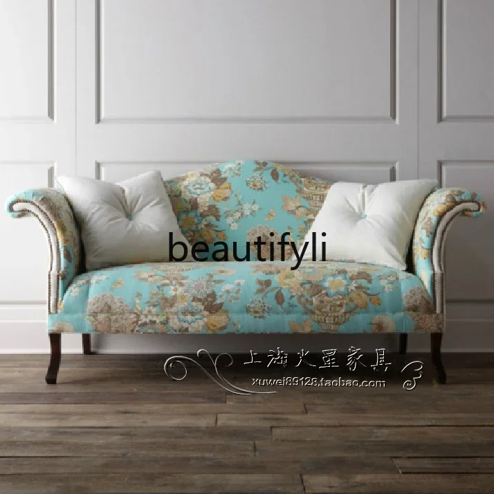 B67 American rural solid wood pastoral sofa double European neoclassical double sofa, reception villa sofa