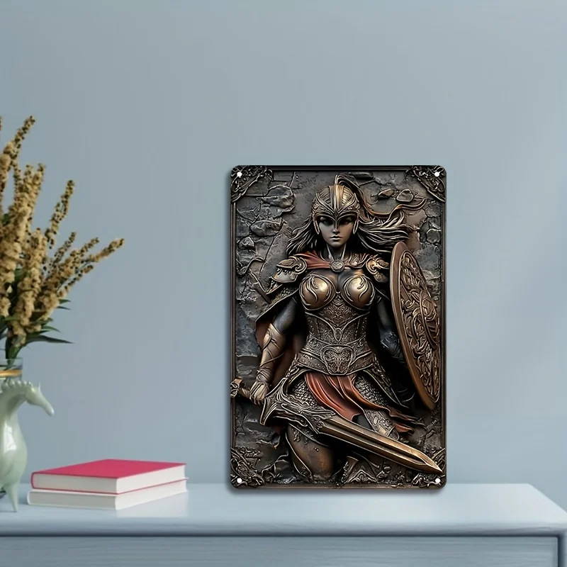 Square Aluminum Plate, 2D Brave Female Warrior, Square Sign, Square Gift, Bar Restaurant Decoration, Living Room Decoration