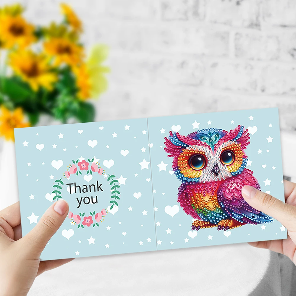 

6Pcs Animal Plant DIY Diamond Painting Greeting Card Rinestone Embroidery Arts Craft Cards Kit Birthday Gift for Friend