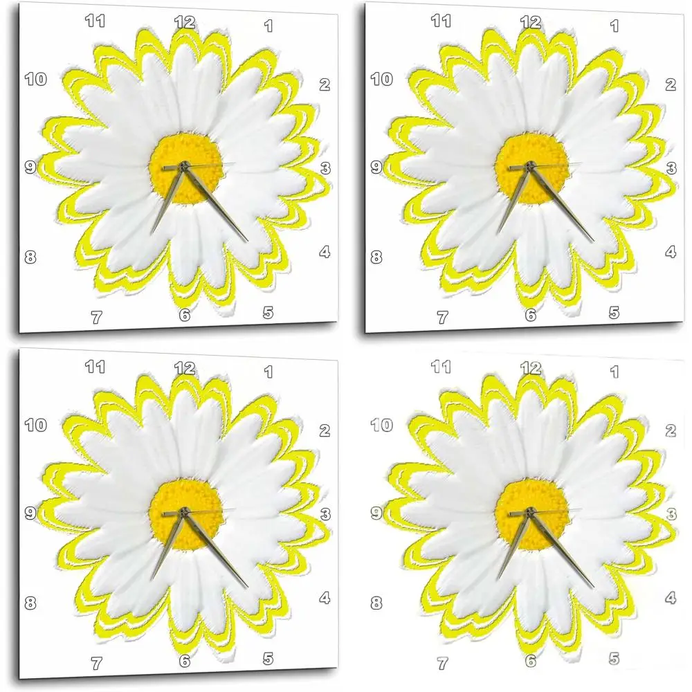 

13 Square Wall Clock - Yellow & White Daisy Design