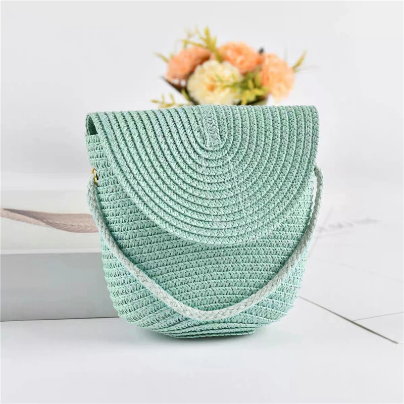 Flip children\'s Bag Cute Grass Woven Handbag Little Girl Crossbody Fashion Cute Zero Wallet Summer Beach Shoulder Bags