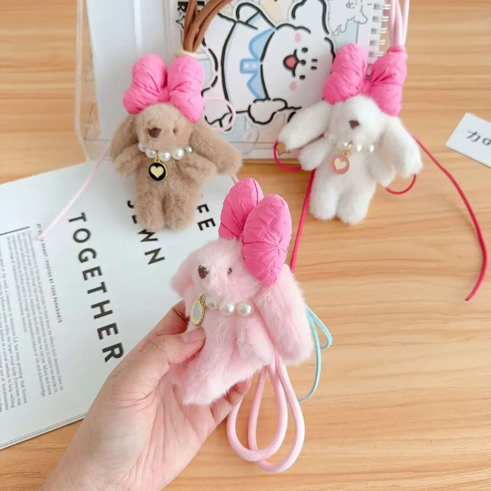 Plush Bow Rabbit Doll Pendant Random Color Cartoon Bag Pendant Hanging Ornament Stuffed Doll Bow Rabbit Doll Keychain