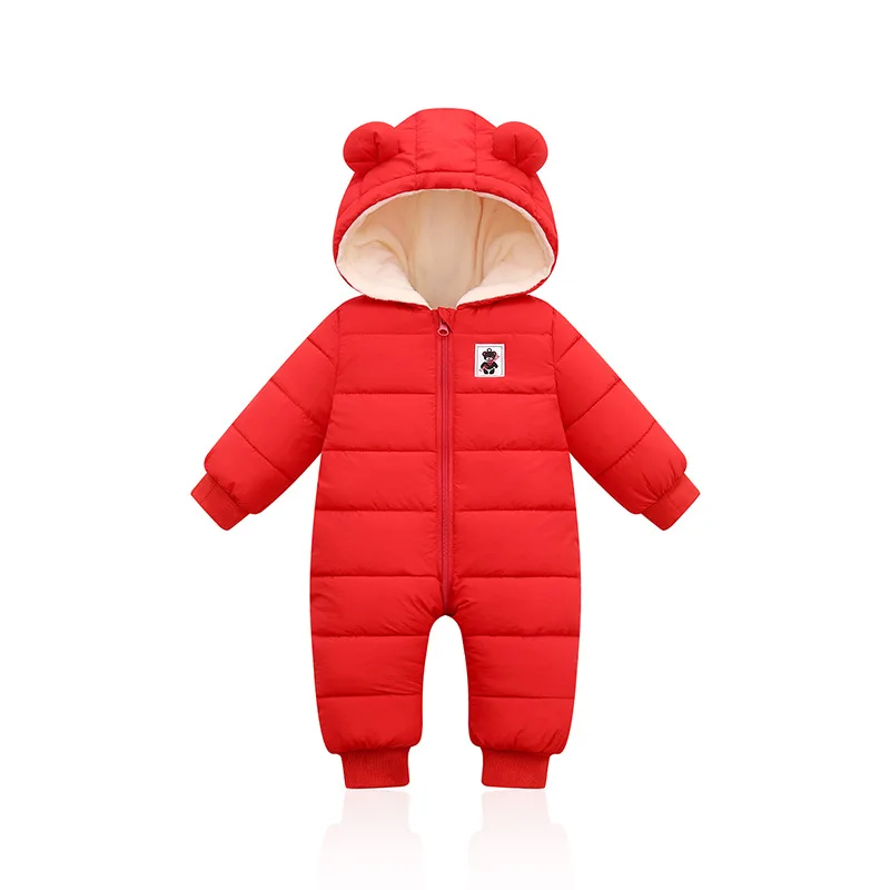 0-3T Christmas and New Year clothing Winter newborn toddler jumpsuit Down jacket Girl hooded long sleeved thickened jumpsuit