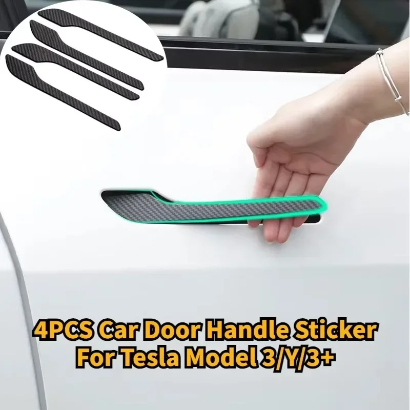 4pcs/set Handle Sticker for Tesla Model 3/Y/3 Highland Model Y JuniperCarbon Fiber Door Protector Wrap Cover Paste Accessories