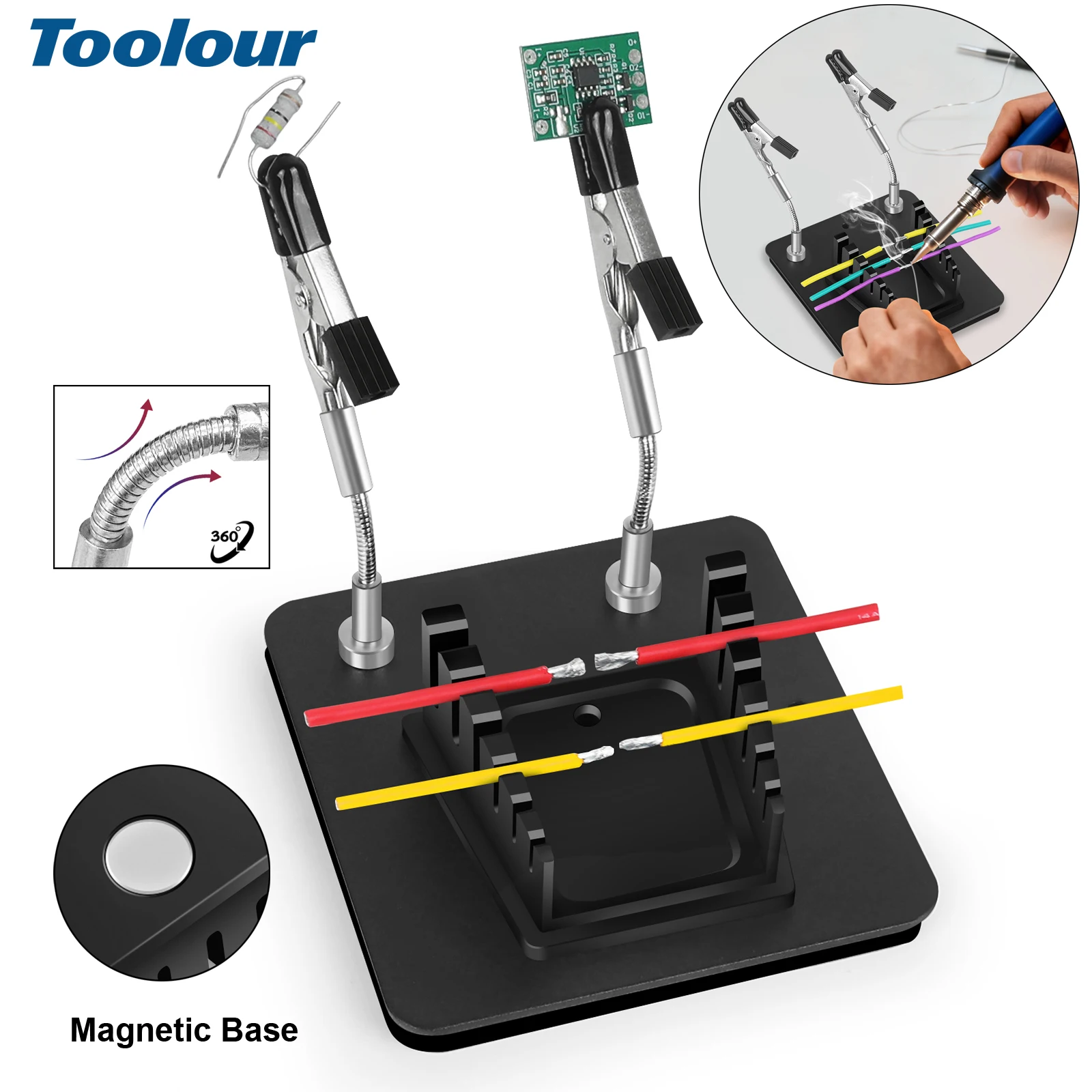 

Магнитный инструмент для пайки рук Toolour с двумя гибкими рычагами, держатель печатной платы, держатель паяльной проволоки для ремонта электроники