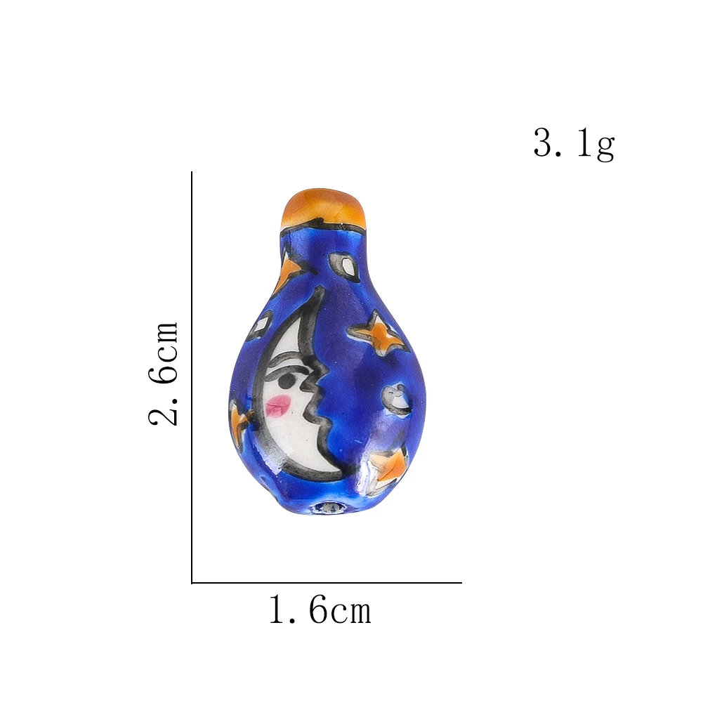 Hand Painted Ceramic Bead Ethnic Style Russian Matryoshka Moon Vase Open Hole Beads Handmade DIY Bracelet Necklace Accessories