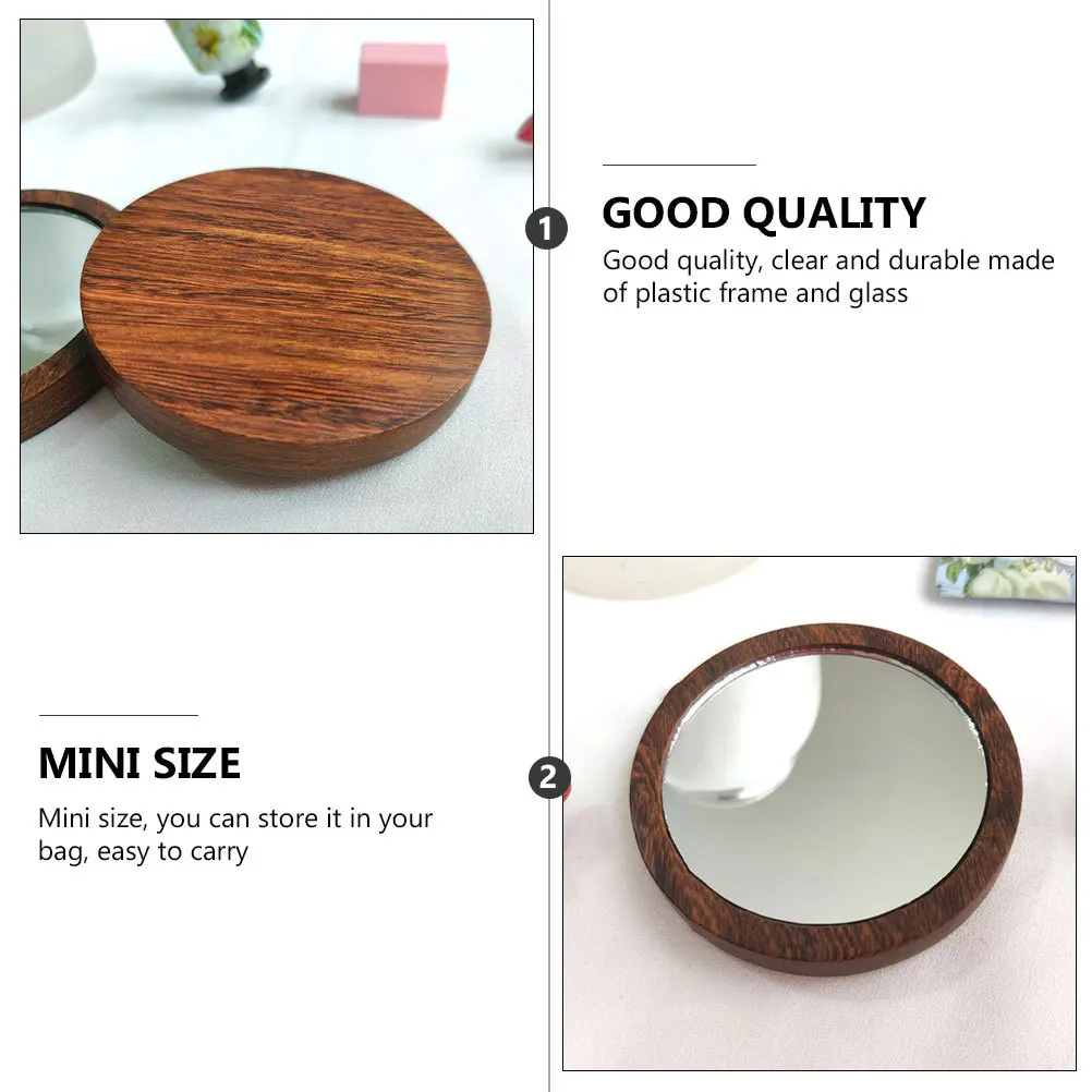 

Mini Mirror Women Makeup Compact Wood Thing Portable Pocket Small Miss