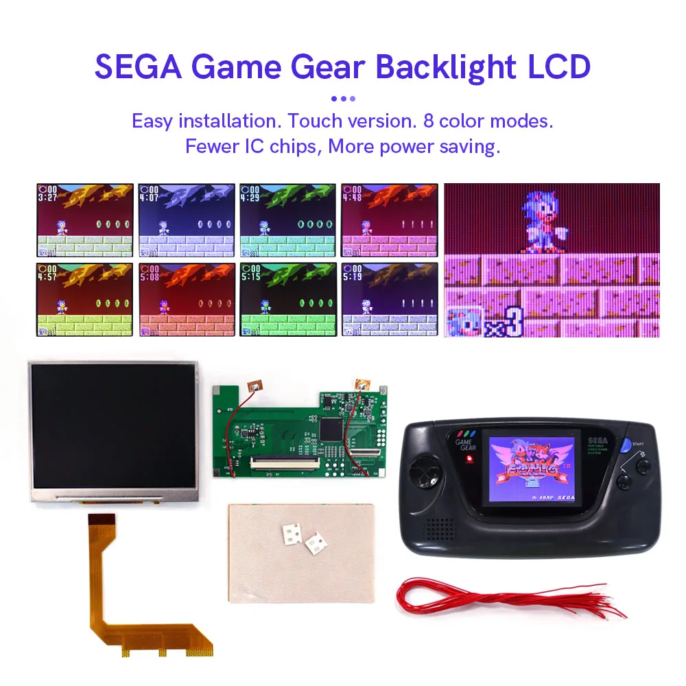 

Highlight Backlight LCD Screen Kits For SEGA Game Gear GG Console Adjustable Brightness Color