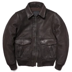 G1 Style Air Force Genuine Leather Jacket Men's Retro Vintage Brown Thick Goatskin Cloth Flight Coat Real Sheepskin Jacket