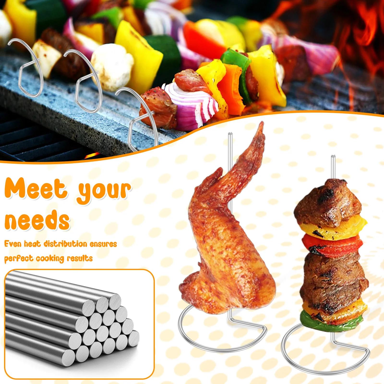 50 قطعة سيخ لحم الطعام سيخ شواء مستدير الشواء كباب توزيع الحرارة أسياخ شواء ستيك لشوي الخبز التخييم #4