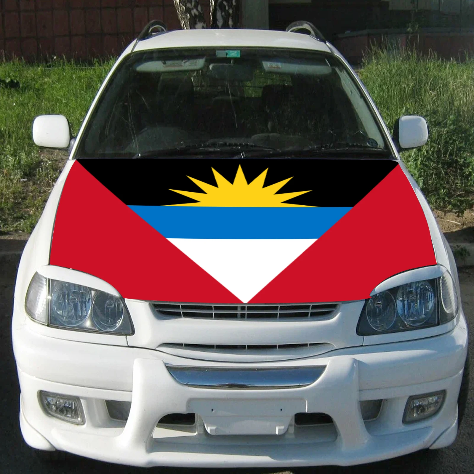 Antigua and Barbuda Car Hood Cover Flag  Universal Size Elastic Polyester 120x150cm for Car Decor